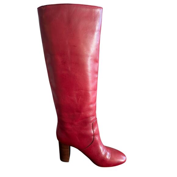 Loeffler Randall Goldy Leather Knee High Boots Block Heels Statement Red Sz 8.5B - Picture 6 of 11